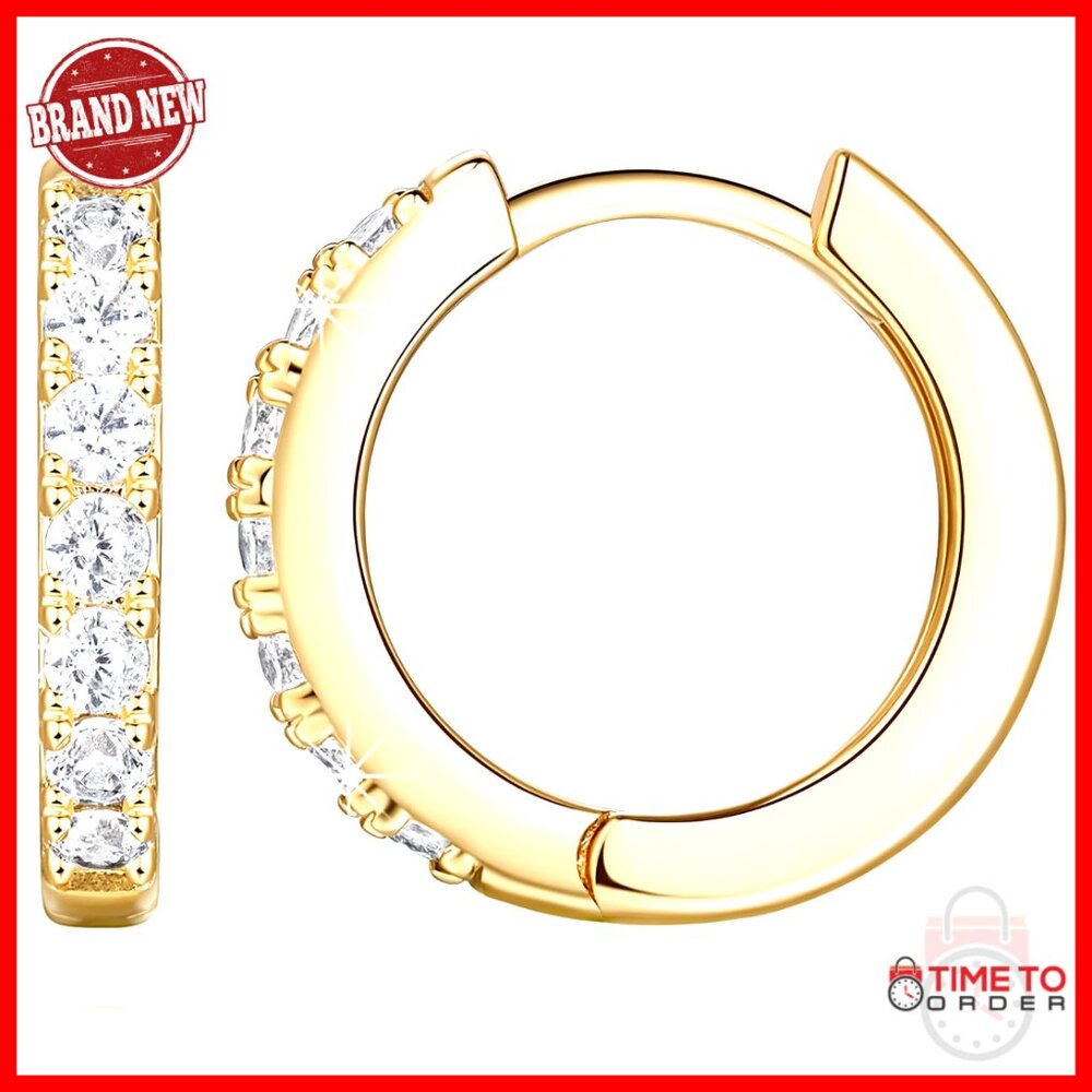 14k Gold Plated Hoop Earrings With Cubic Zirconia, Hypoallergenic, 12-30mm